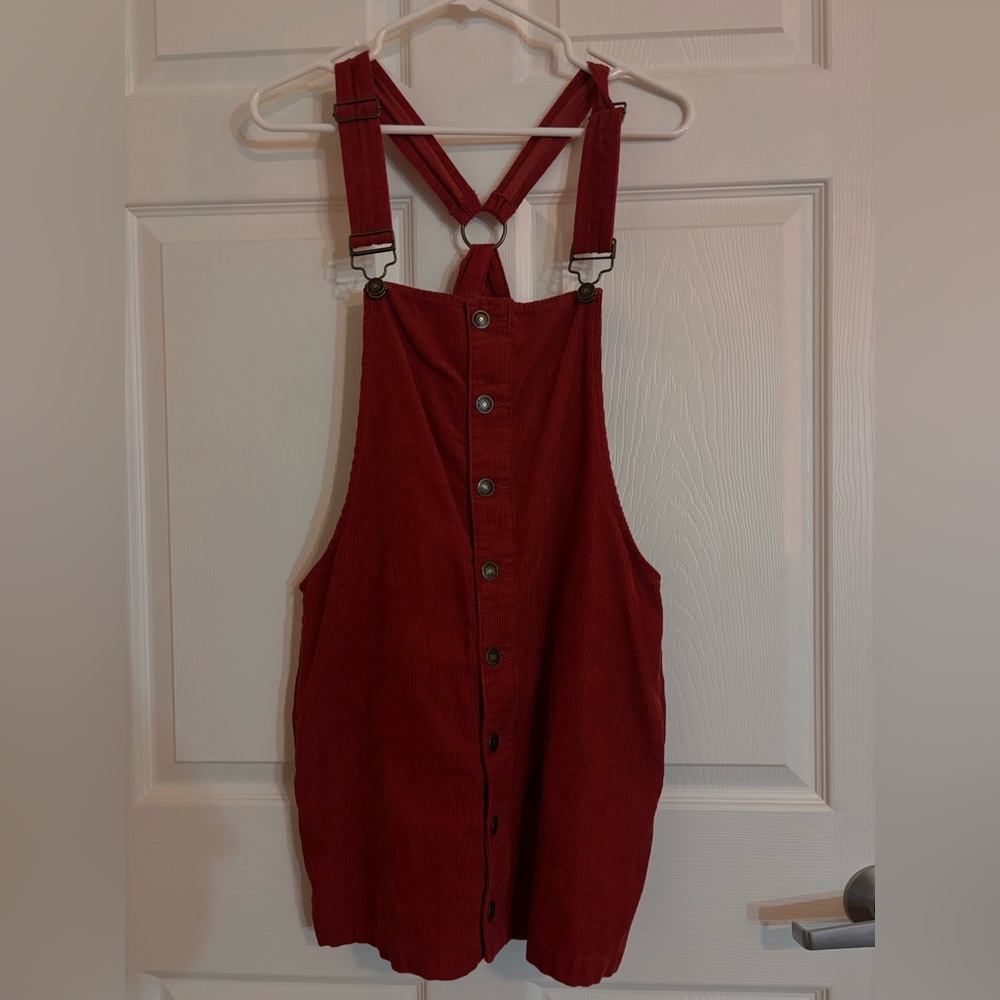Burnt orange overall dress